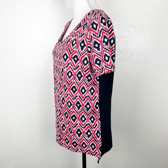 Jones New York Blouse Women Medium Cherry Red Combo Mixed Media V-Neck Top NWT - Picture 3 of 10